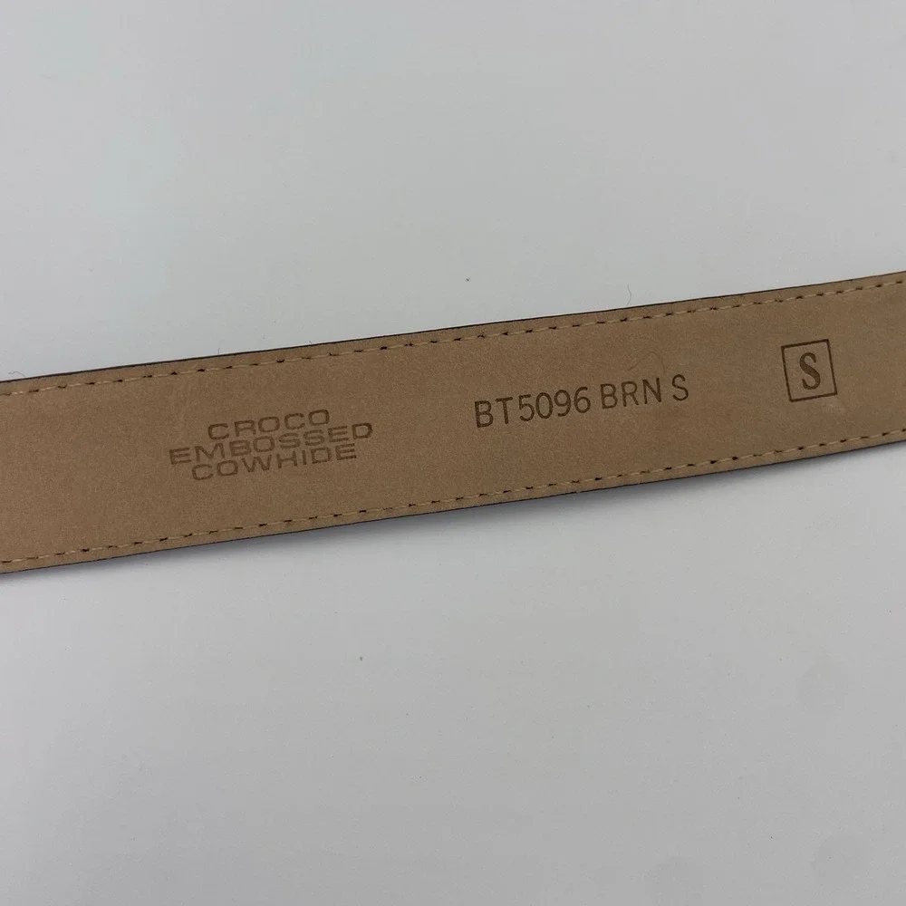 Fossil 90s Western Belt Brown Croc Leather Embossed  2-Tone Buckle Size Small - Picture 13 of 14